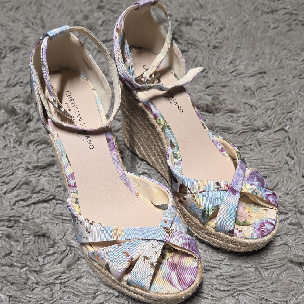 Christian Siriano Pastel Floral Espadrille Wedge Sandals
